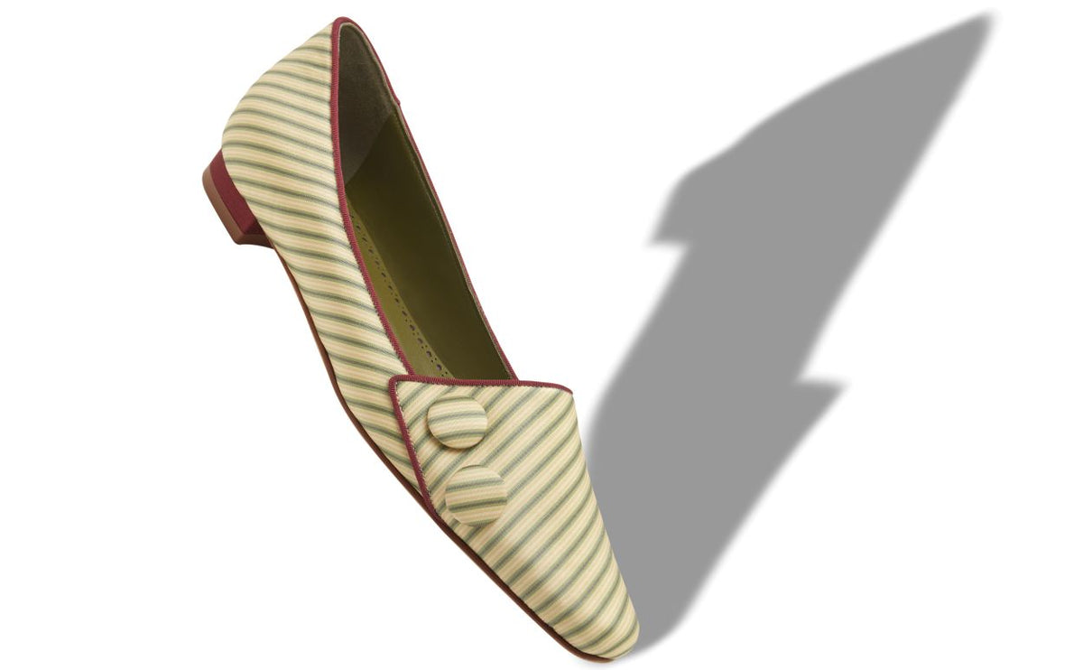 Marcella Grace Green Button Detail Pumps – front three-quarter view showing green button detail, almond toe, Vowalisse