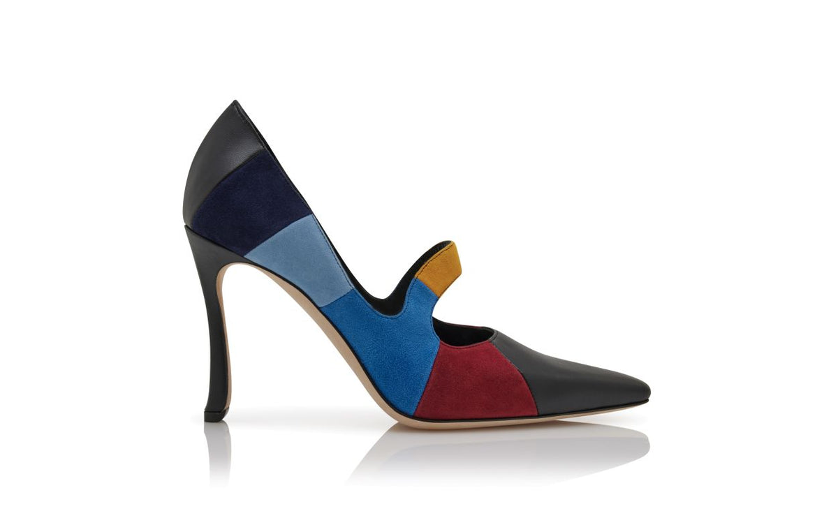 Fiorella Pearl Black Almond Toe Mary Jane Shoes – side profile showing black almond toe, suede, nappa leather, Vowalisse