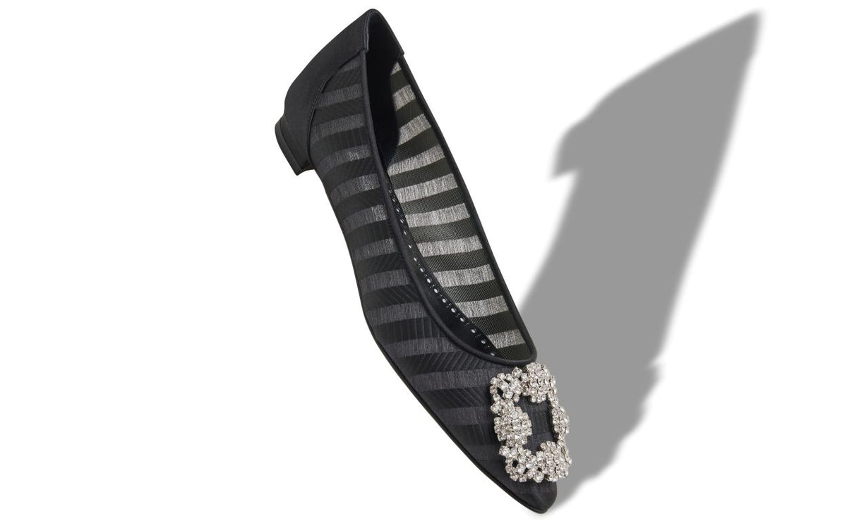 Vivienne Pearl Black Jewel Buckle Pumps – front three-quarter view showing black jewel buckle, crystal buckle, almond toe…