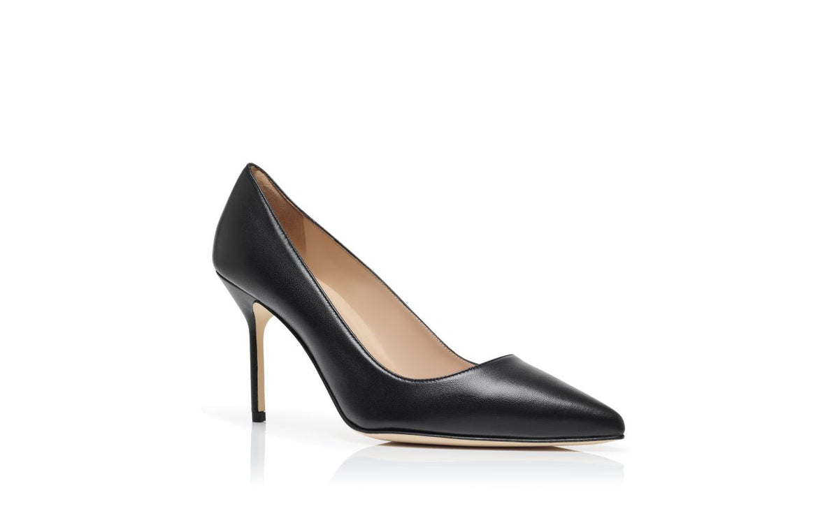 Camellia Lace Black Pointed Toe Pumps – top view showing black pointed toe, nappa leather, Vowalisse