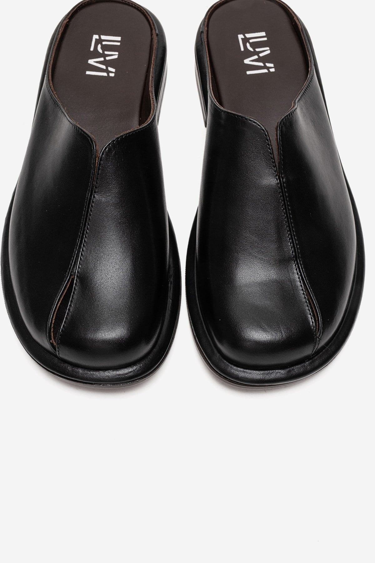Tansy - Black Genuine Leather Closed-Toe Low Heel Mule – side view showing leather, black, Vowalisse