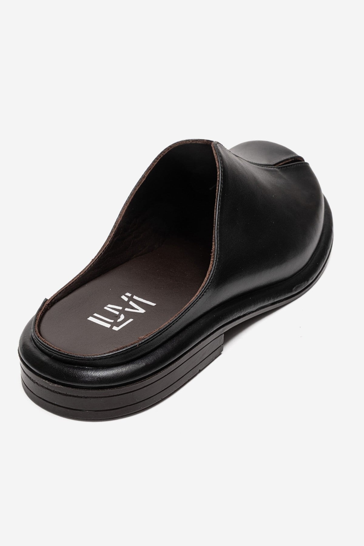 Tansy - Black Genuine Leather Closed-Toe Low Heel Mule – back view showing leather, black, Vowalisse