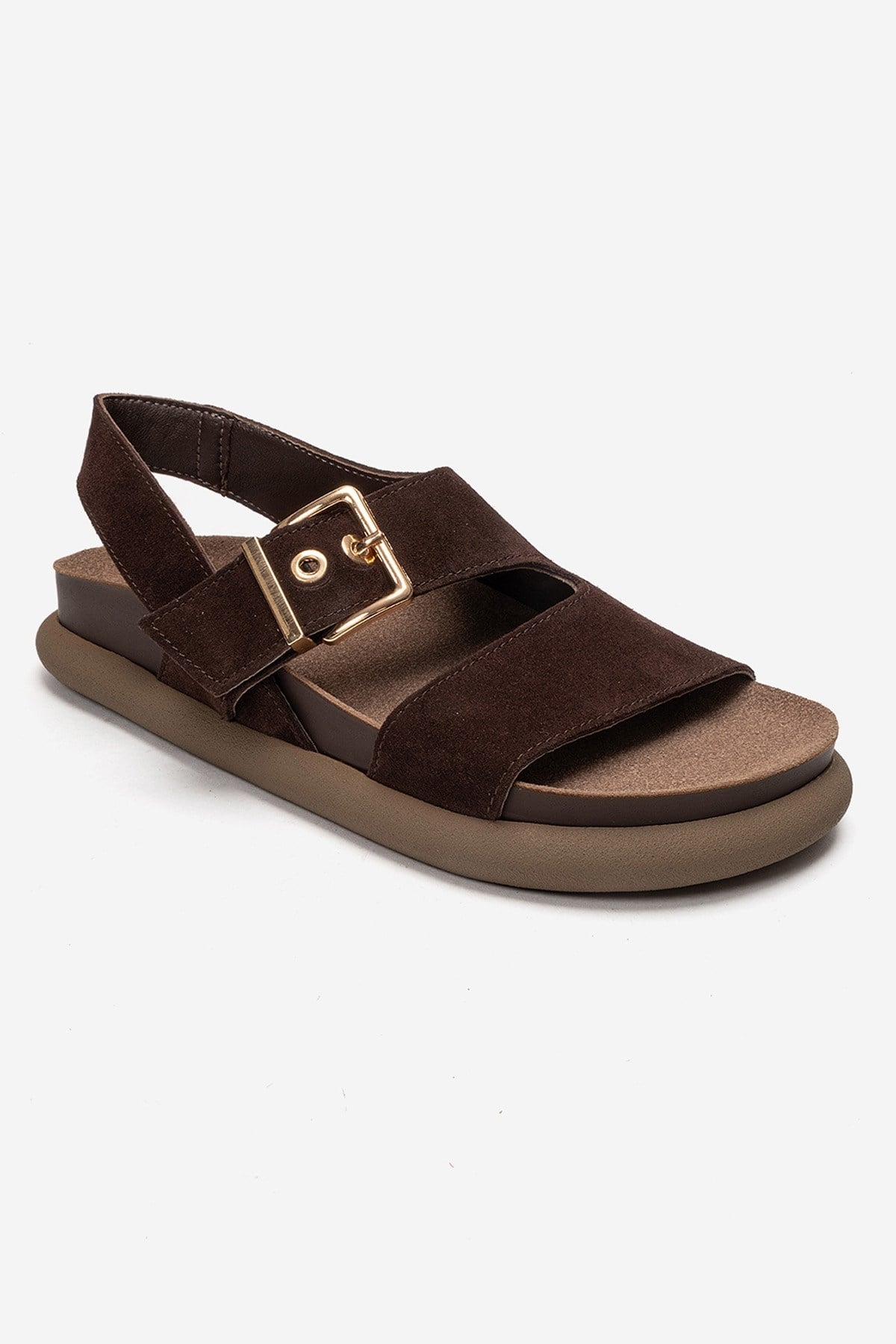 Jalven - Brown Genuine Suede Leather Sandal – detail view showing leather, suede, Vowalisse