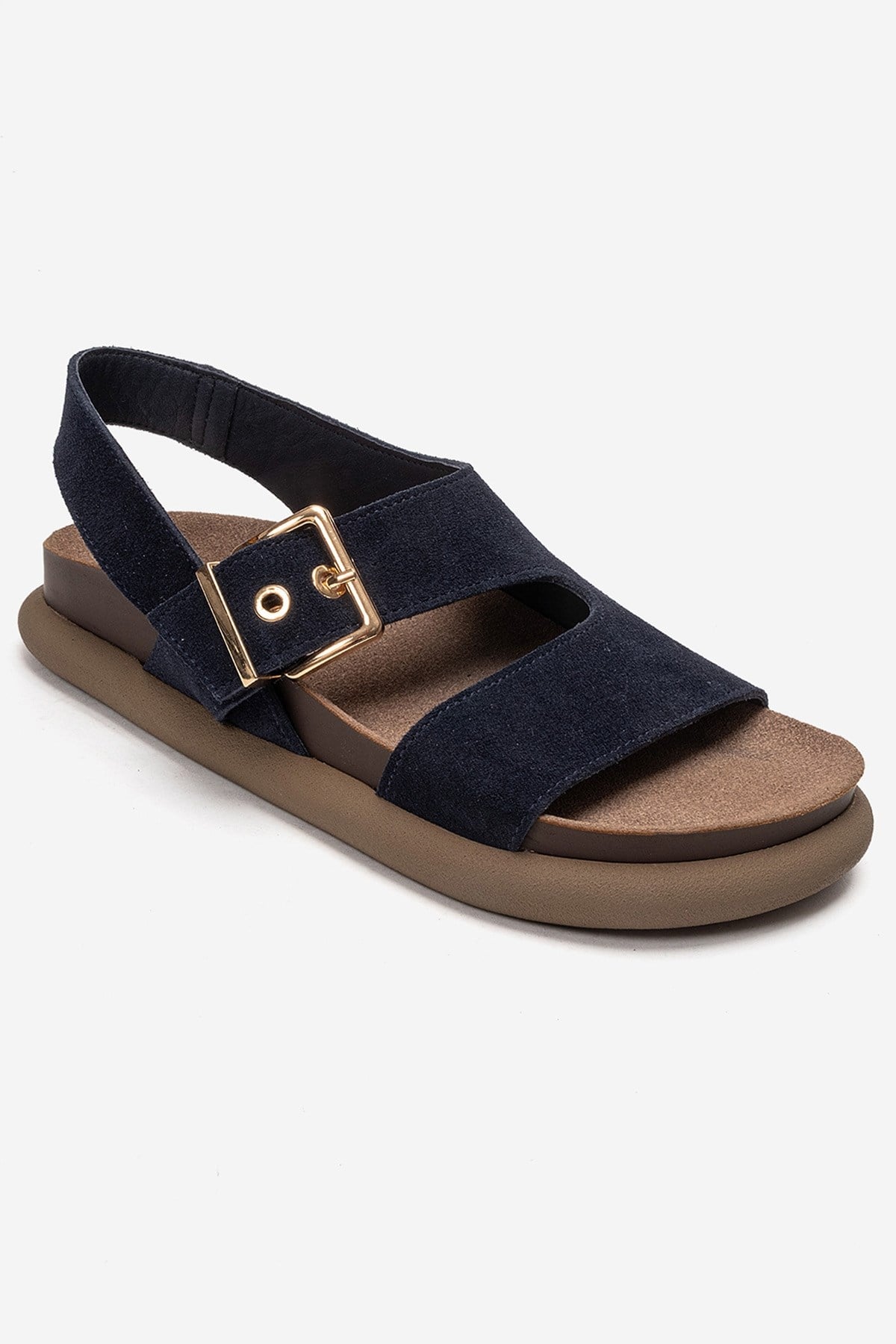Jalven - Navy Genuine Suede Leather Sandal – detail view showing leather, suede, Vowalisse