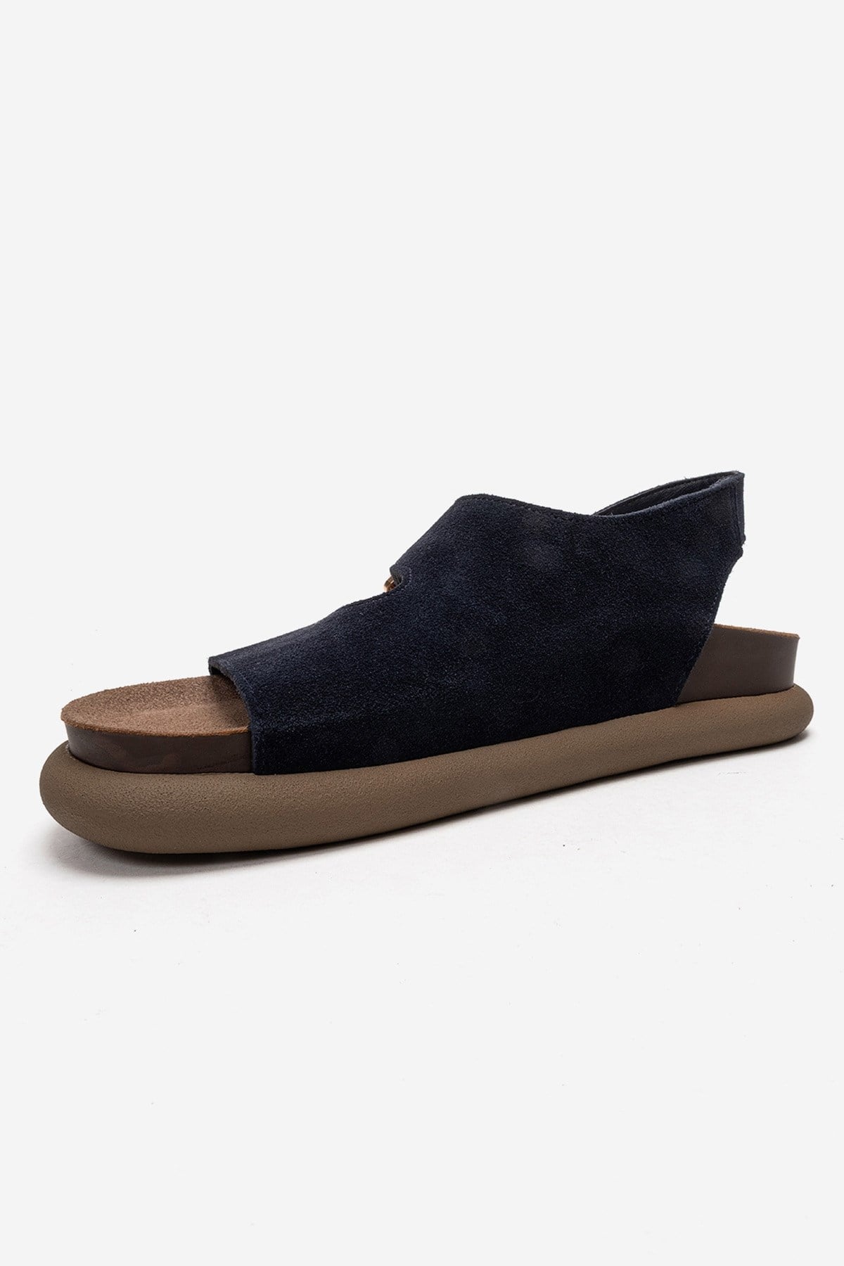 Jalven - Navy Genuine Suede Leather Sandal – top view showing leather, suede, Vowalisse