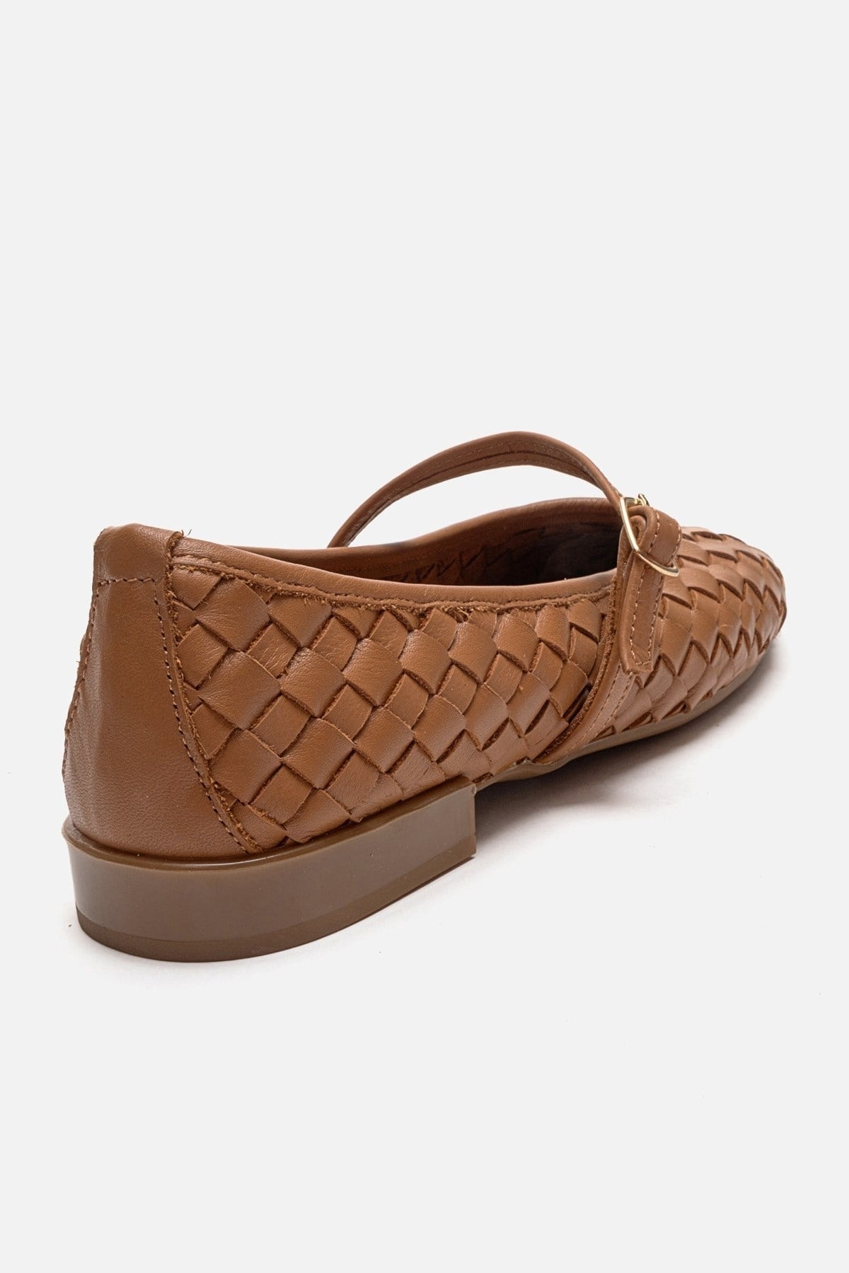 YEVORA - Cognac Genuine Leather Mary Jane Ballet Flat – back view showing leather, Vowalisse