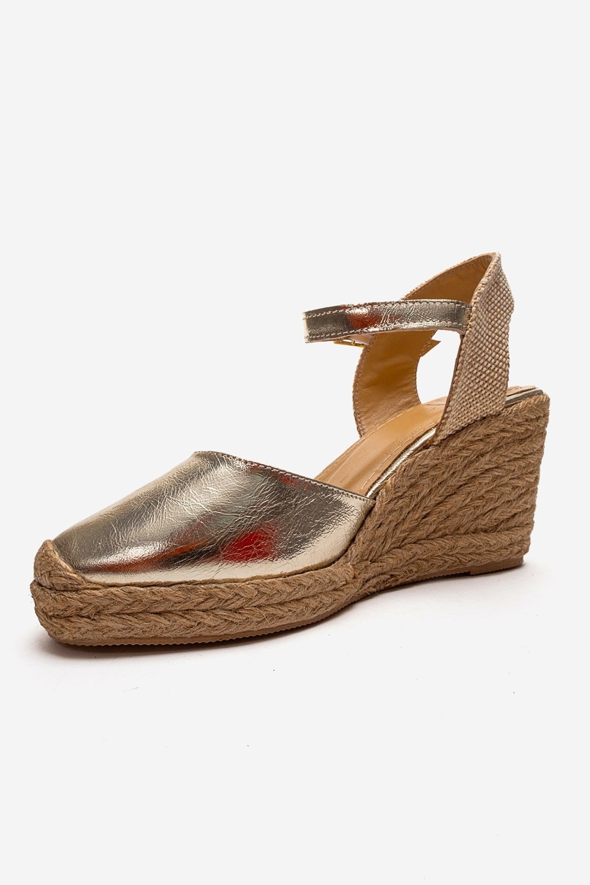SINTA - Gold Genuine Leather Heeled Sandal – top view showing leather, gold, Vowalisse