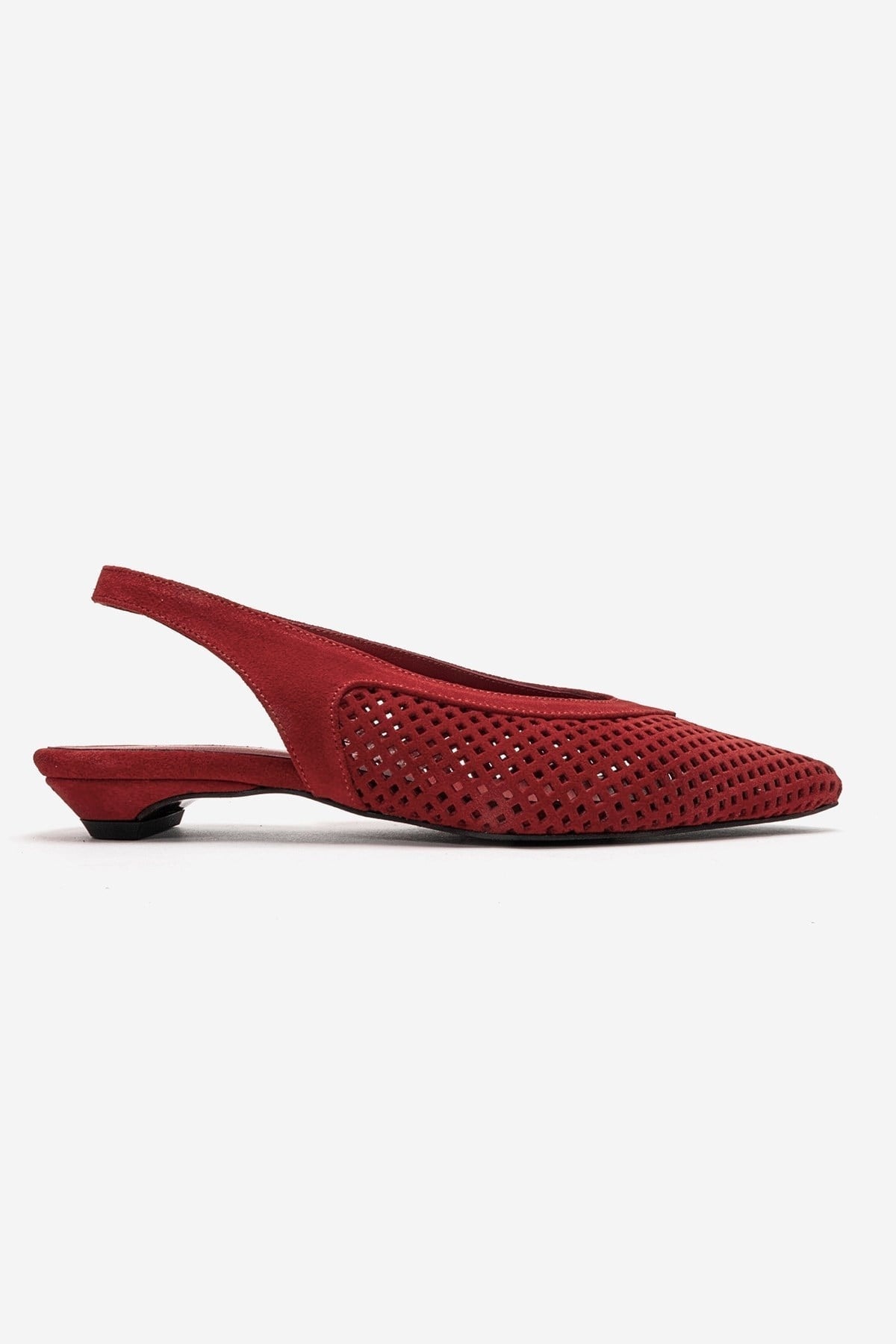 LIEVE - Red Genuine Leather Low Block Heel Shoe – heel view showing leather, suede, red, Vowalisse