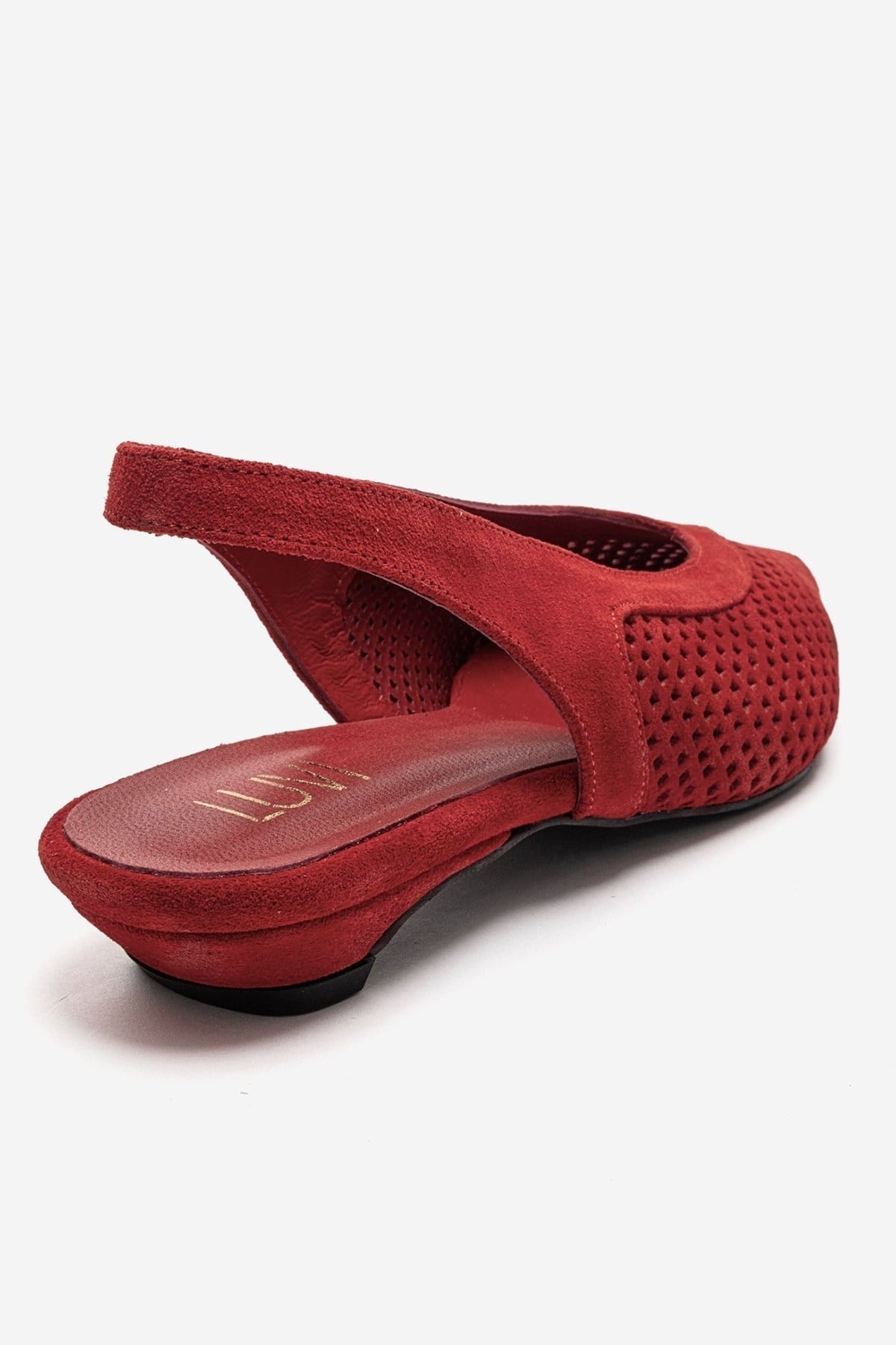 LIEVE - Red Genuine Leather Low Block Heel Shoe – back view showing leather, suede, red, Vowalisse