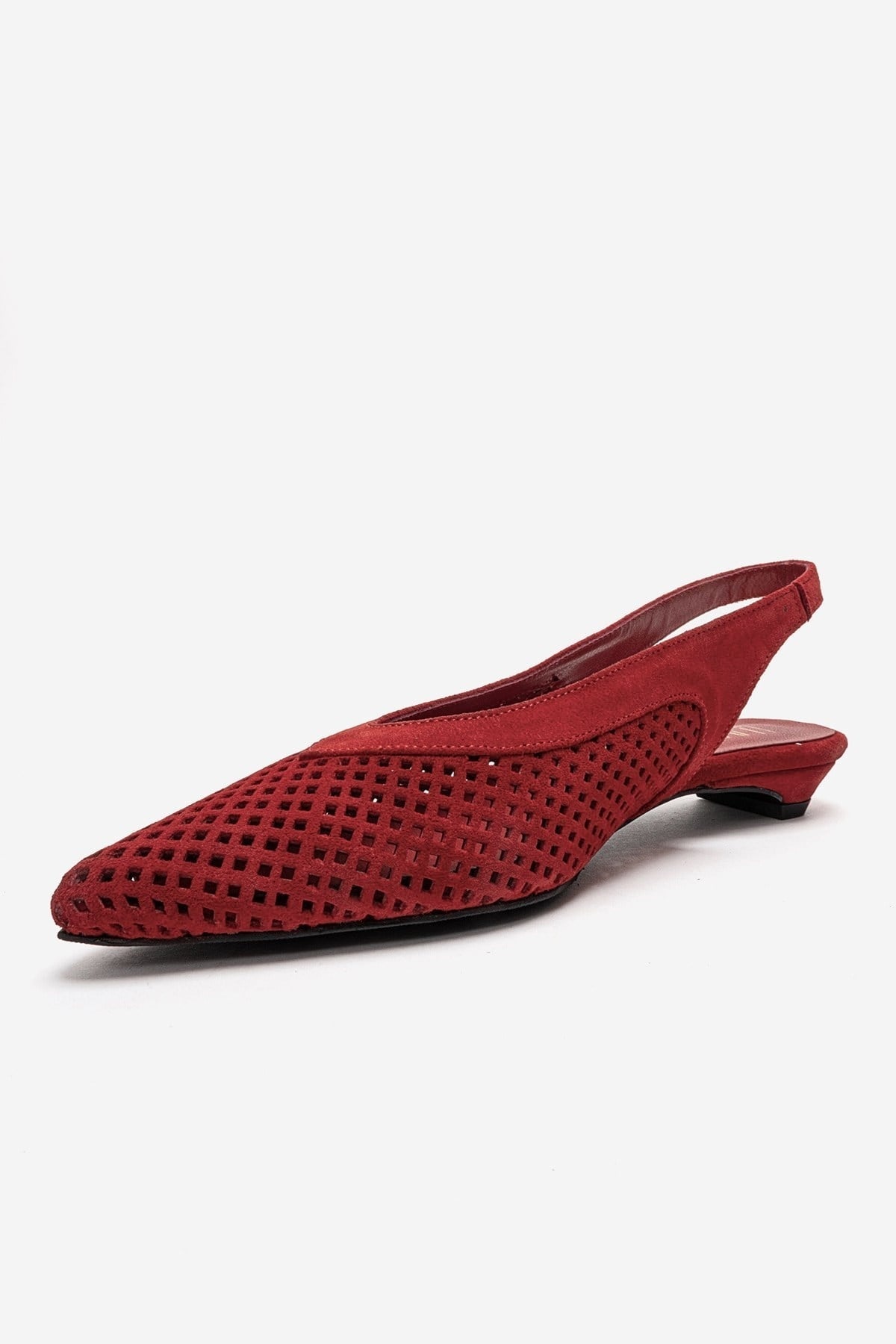 LIEVE - Red Genuine Leather Low Block Heel Shoe – top view showing leather, suede, red, Vowalisse