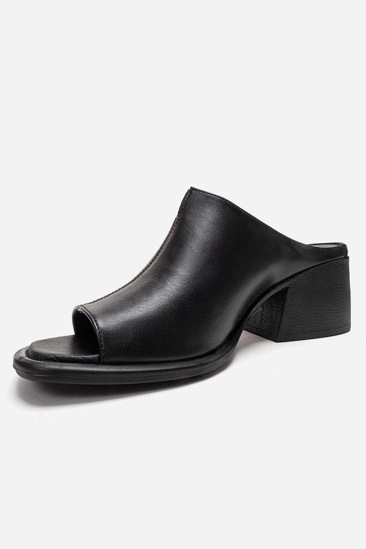 SOREX - Black Genuine Leather Block Heel Mule – back view showing leather, black, Vowalisse