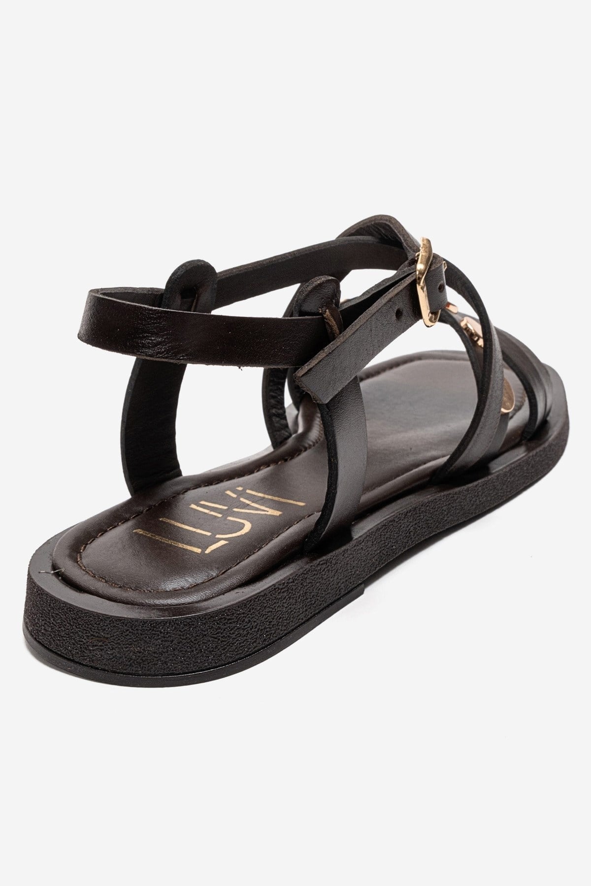 Poole - Brown Genuine Leather Multi-Strap Sandal – back view showing leather, Vowalisse
