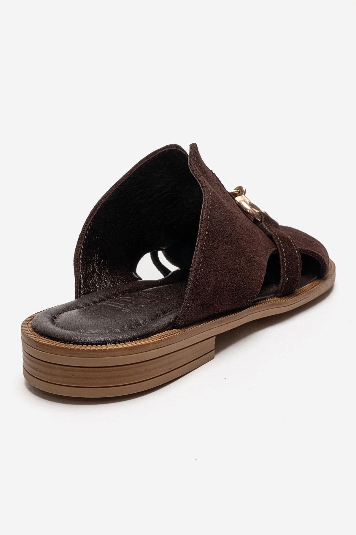FAVOR - Brown Genuine Leather Closed-Toe Mule – heel view showing leather, suede, Vowalisse