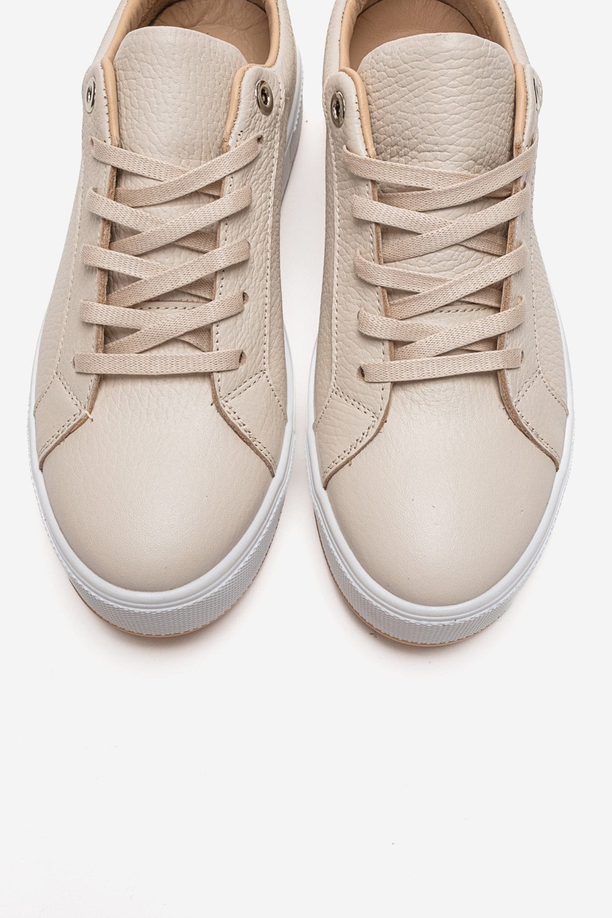 PALLEN - Beige Genuine Leather Casual Sneaker – side view showing leather, Vowalisse