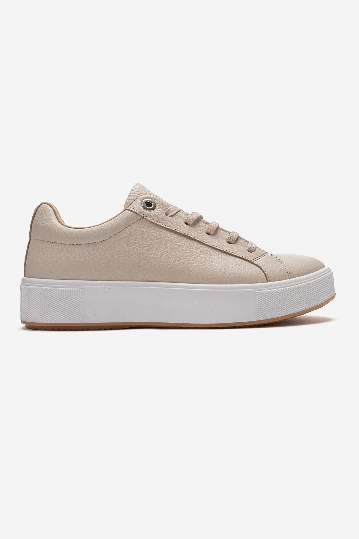 PALLEN - Beige Genuine Leather Casual Sneaker – heel view showing leather, Vowalisse