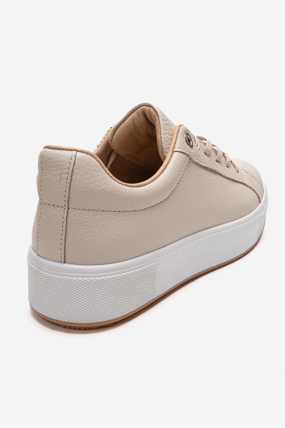 PALLEN - Beige Genuine Leather Casual Sneaker – back view showing leather, Vowalisse