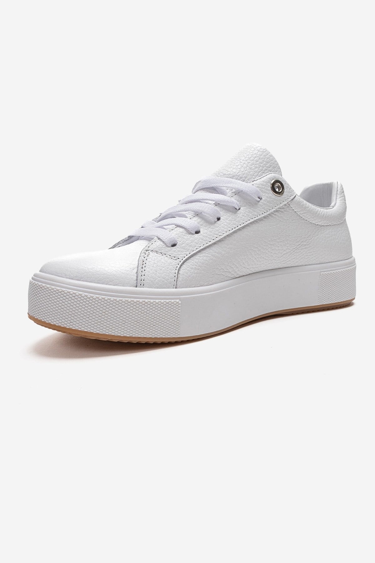 PALLEN - White Genuine Leather Casual Sneaker – top view showing leather, white, Vowalisse