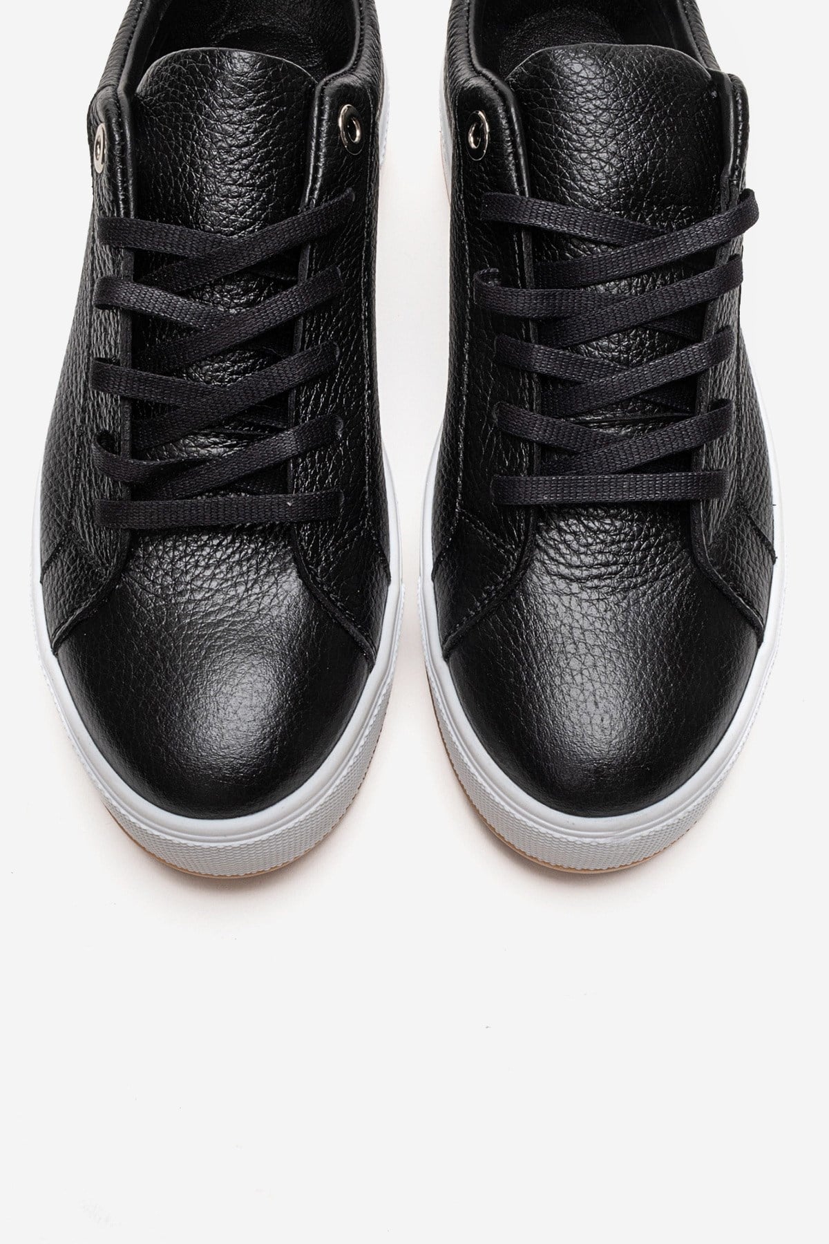 PALLEN - Black Genuine Leather Casual Sneaker – side view showing leather, black, Vowalisse