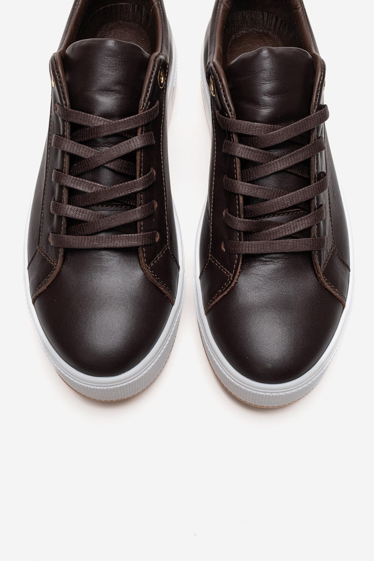 PALLEN - Brown Genuine Leather Sneaker – side view showing leather, red, Vowalisse
