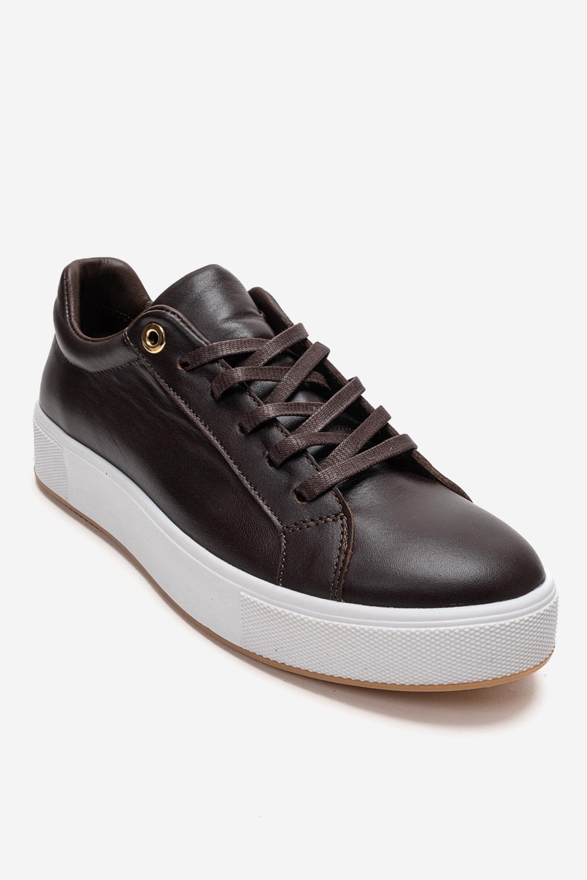 PALLEN - Brown Genuine Leather Sneaker – detail view showing leather, red, Vowalisse