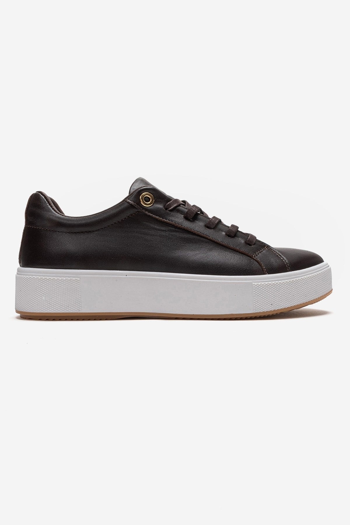 PALLEN - Brown Genuine Leather Sneaker – heel view showing leather, red, Vowalisse