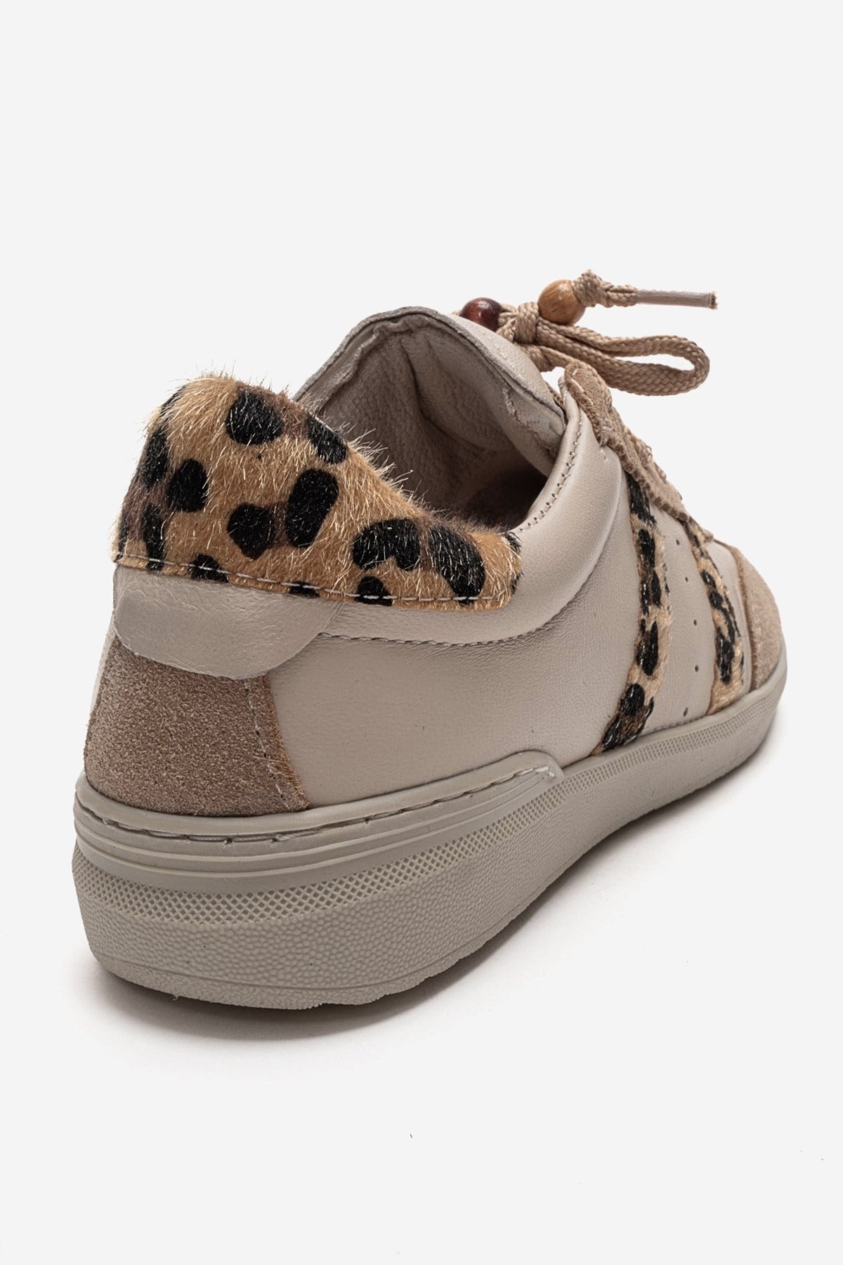 ARDIX - Beige Patterned Genuine Leather Sneaker – back view showing lace, leather, Vowalisse