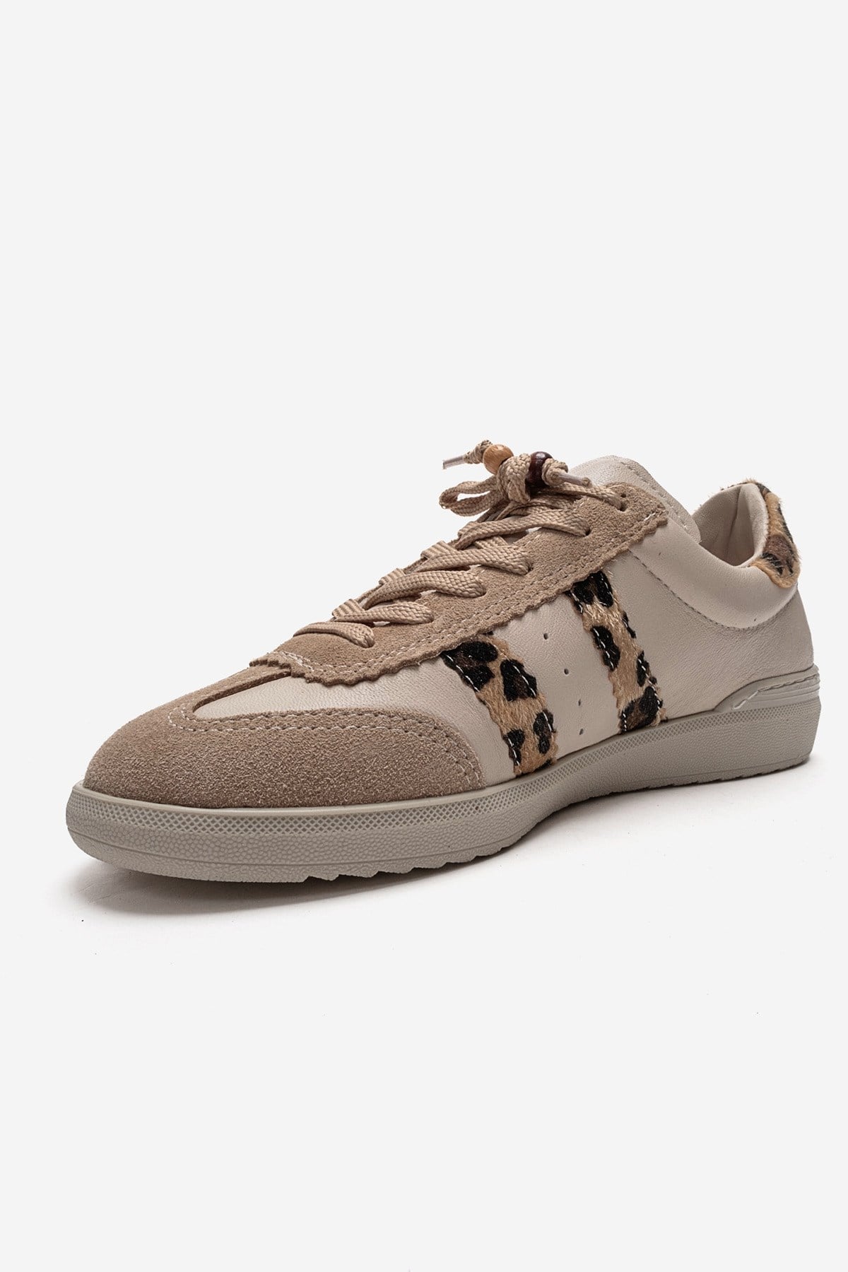 ARDIX - Beige Patterned Genuine Leather Sneaker – top view showing lace, leather, Vowalisse