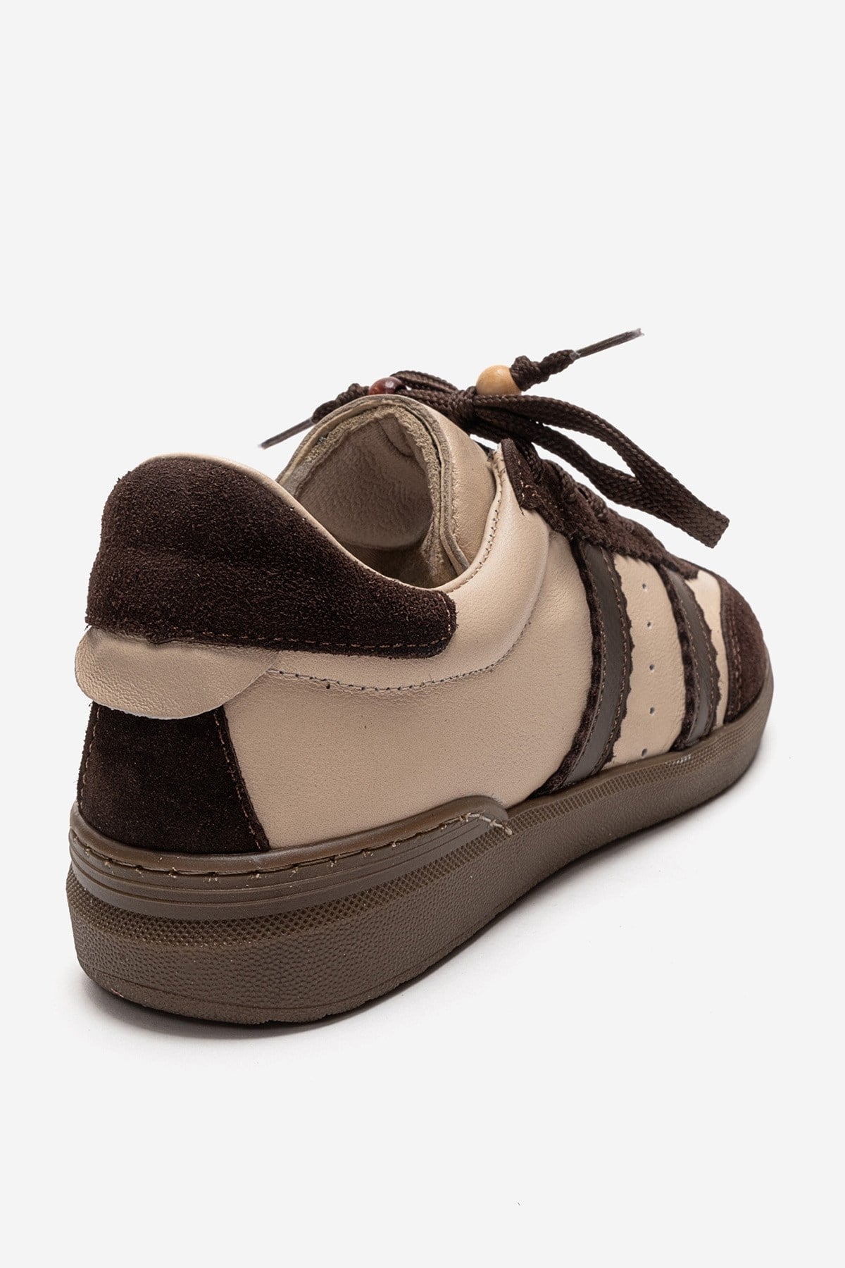 ARDIX - Beige Brown Genuine Leather Sneaker – back view showing lace, leather, suede, Vowalisse