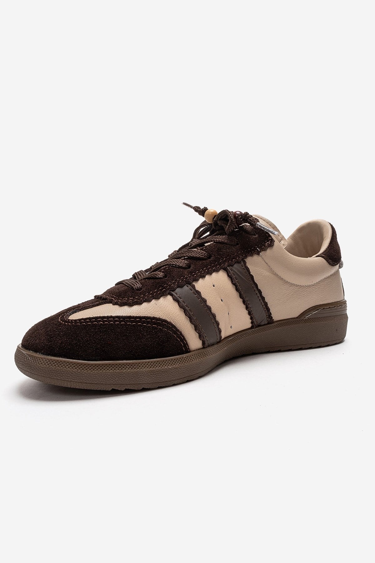 ARDIX - Beige Brown Genuine Leather Sneaker – top view showing lace, leather, suede, Vowalisse