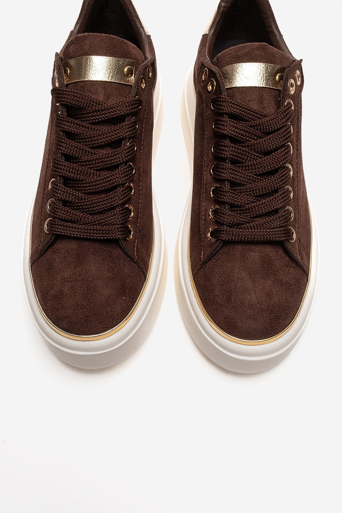BORENA - Mocha Platform Sneaker – side view showing leather, suede, Vowalisse
