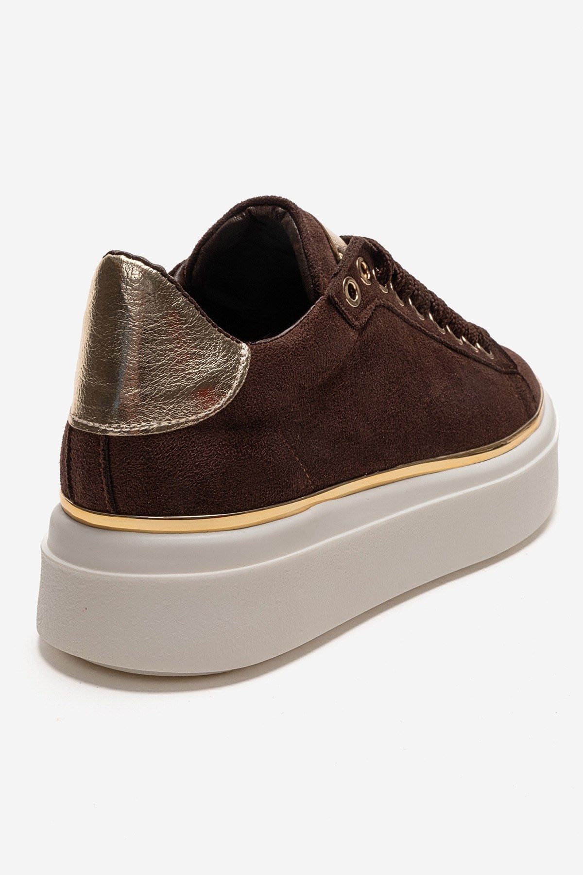 BORENA - Mocha Platform Sneaker – back view showing leather, suede, Vowalisse