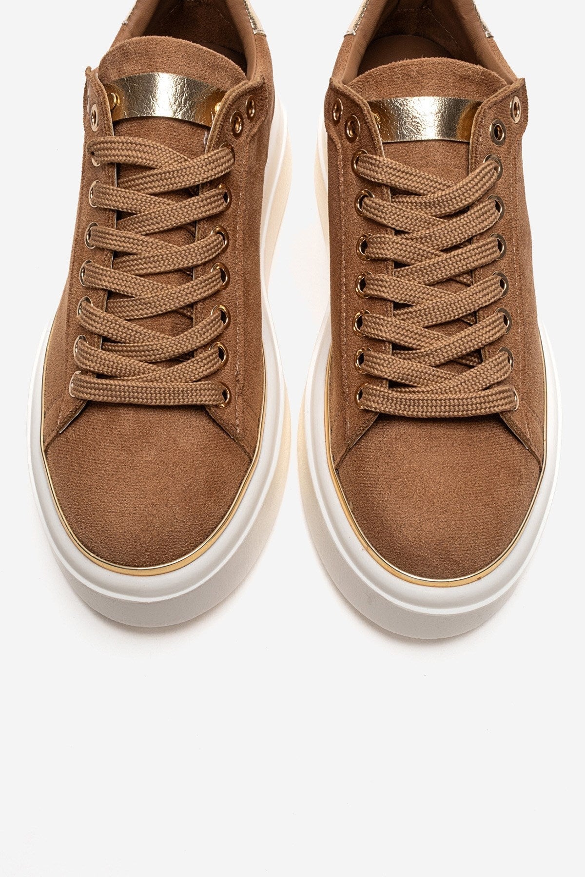 BORENA - Cognac Platform Sneaker – side view showing leather, suede, Vowalisse
