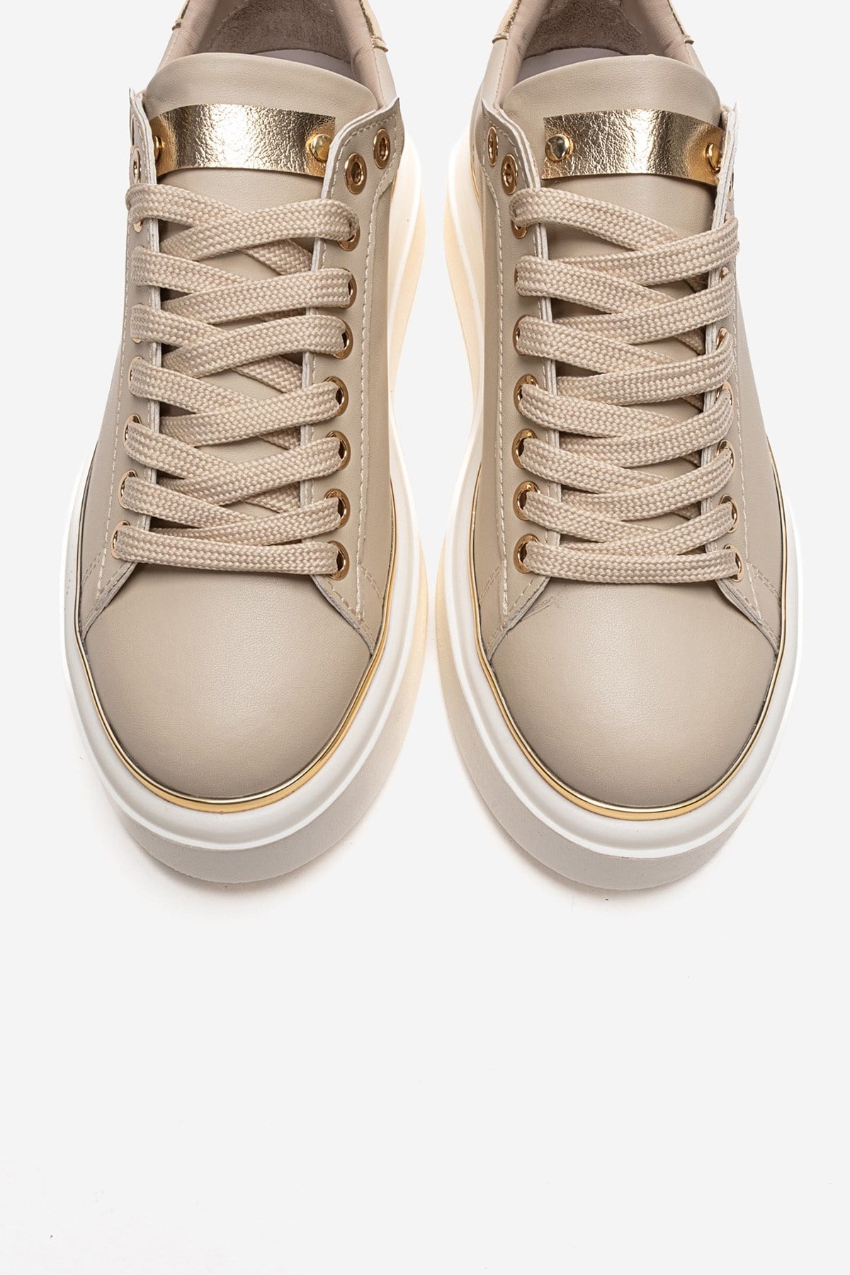 BORENA - Beige Genuine Leather Thick-Platform Casual Sneaker – side view showing leather, Vowalisse