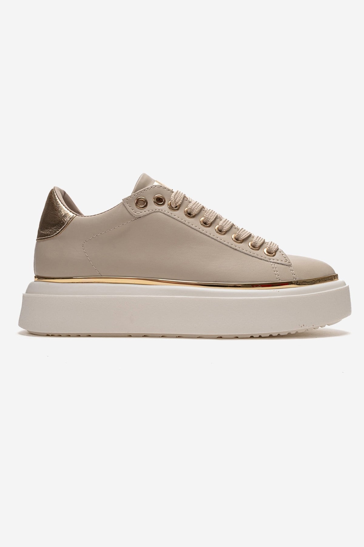BORENA - Beige Genuine Leather Thick-Platform Casual Sneaker – heel view showing leather, Vowalisse