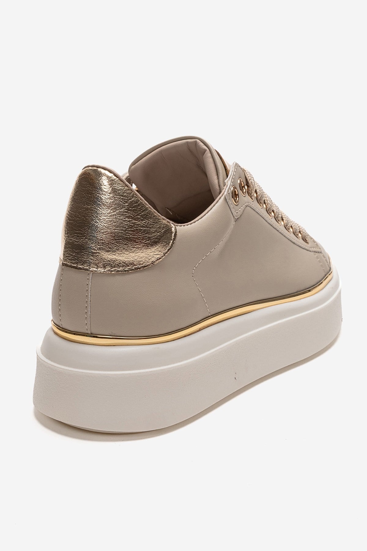 BORENA - Beige Genuine Leather Thick-Platform Casual Sneaker – back view showing leather, Vowalisse