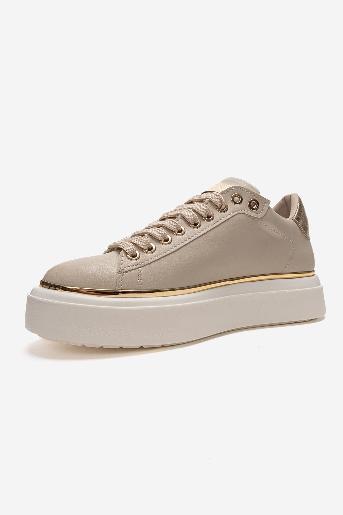 BORENA - Beige Genuine Leather Thick-Platform Casual Sneaker – top view showing leather, Vowalisse