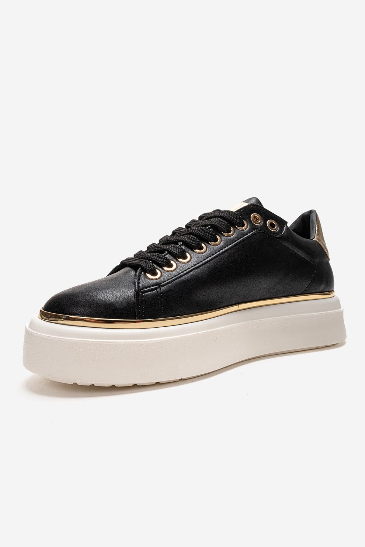BORENA - Black Platform Sneaker – top view showing leather, black, Vowalisse