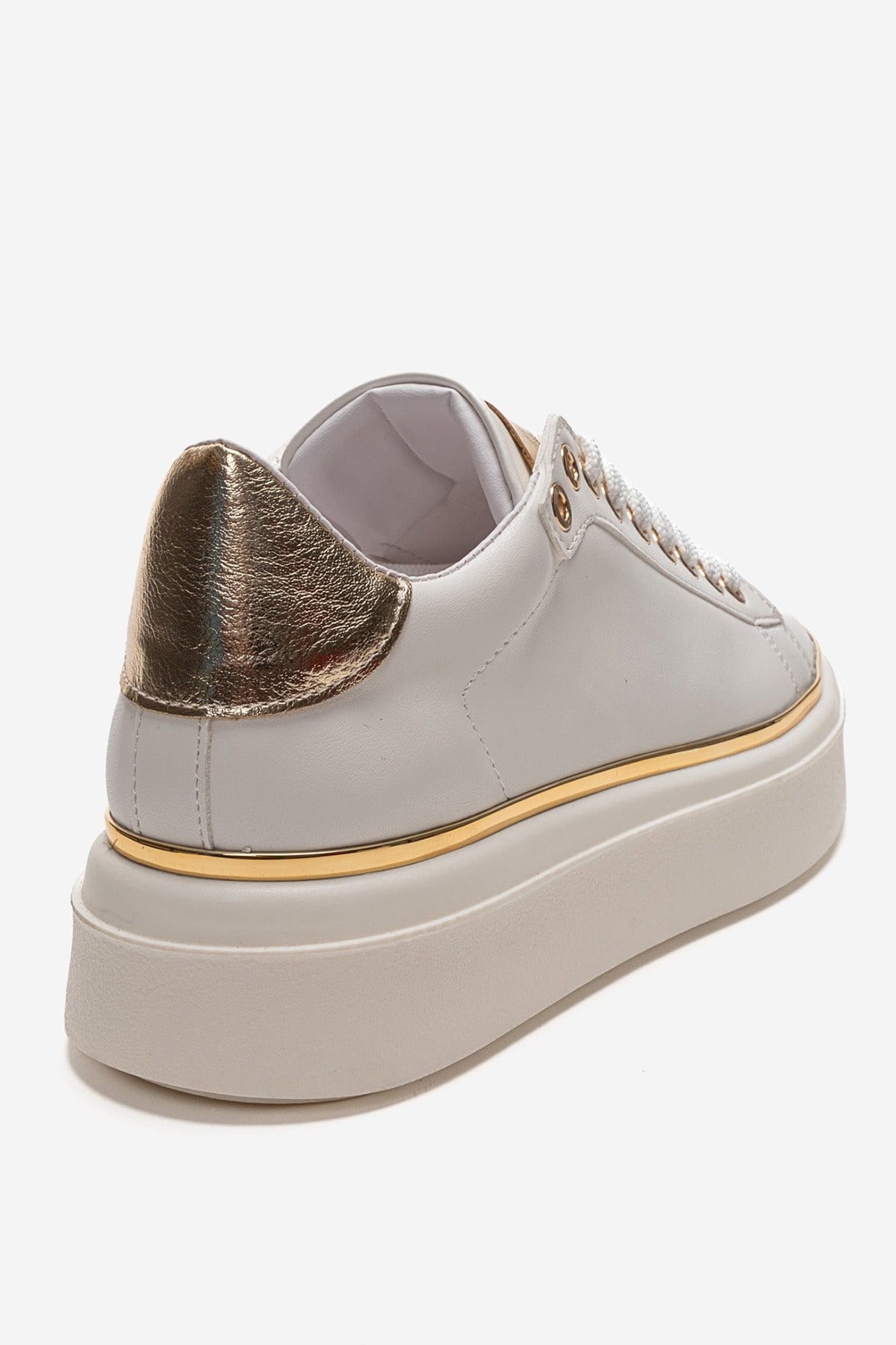 BORENA - White Platform Sneaker – back view showing leather, white, Vowalisse