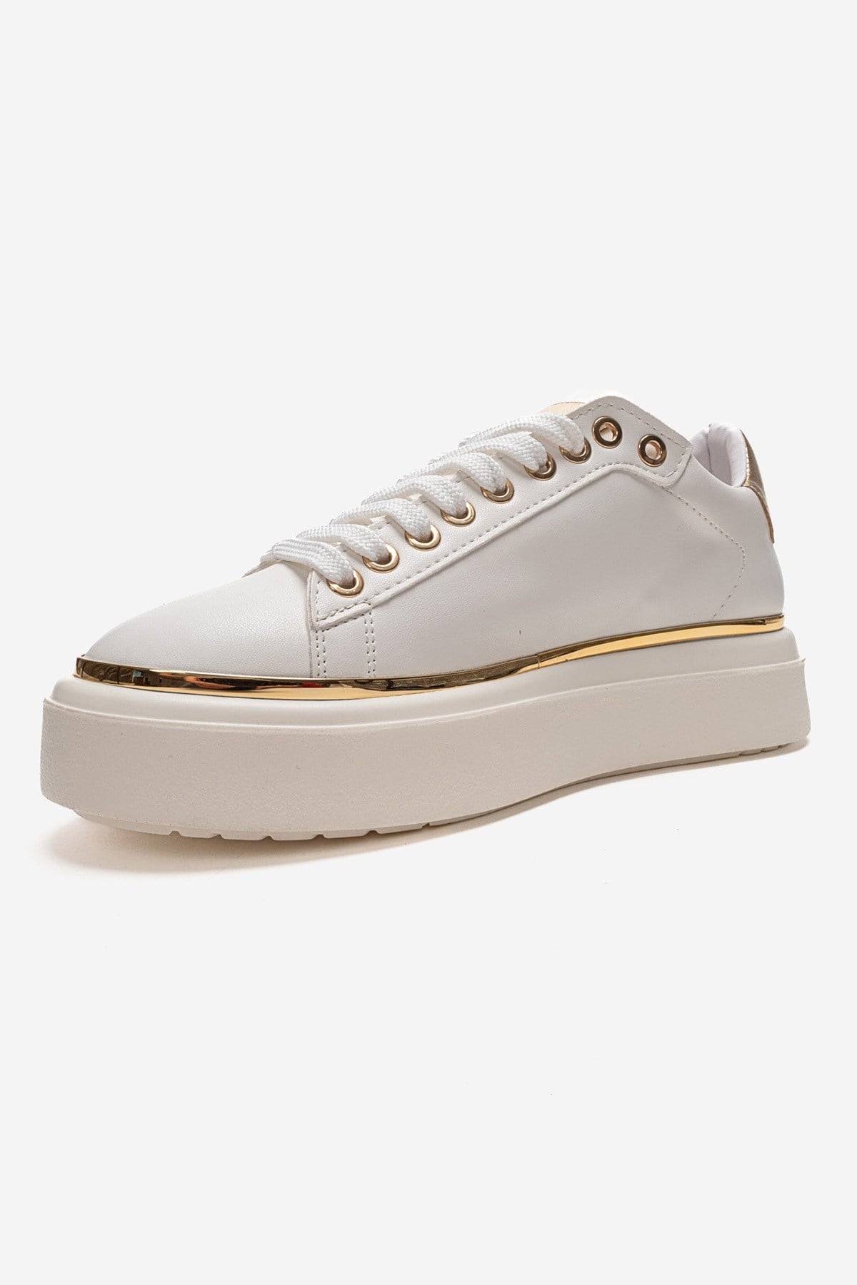 BORENA - White Platform Sneaker – top view showing leather, white, Vowalisse