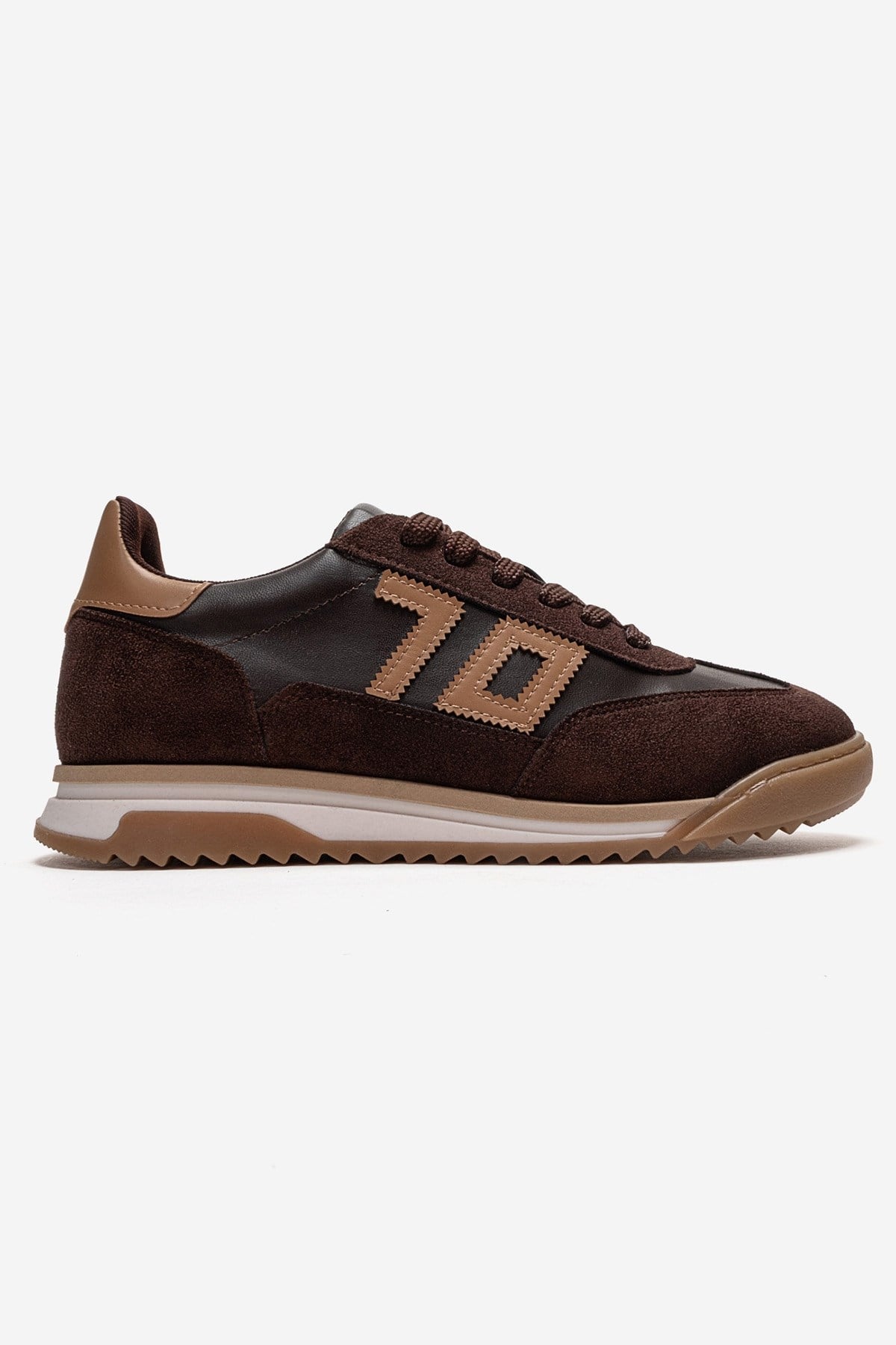 ARVON - Brown Sneaker – heel view showing leather, red, Vowalisse