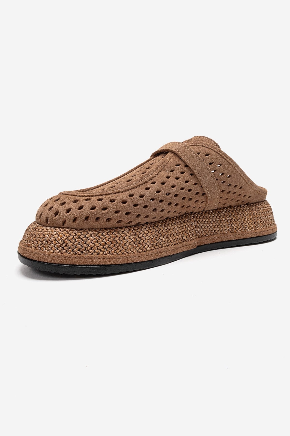 VONE - Taupe Genuine Leather Closed-Toe Mule – top view showing leather, suede, Vowalisse