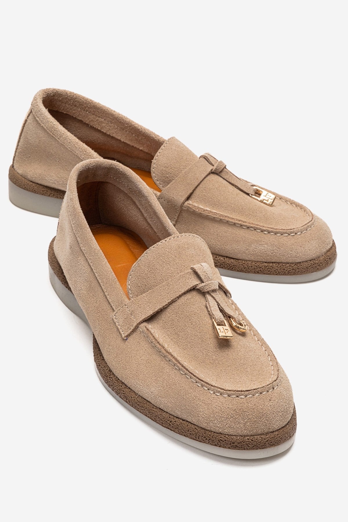 ILVENA - Beige Genuine Leather Loafer – front three-quarter view showing leather, suede, Vowalisse