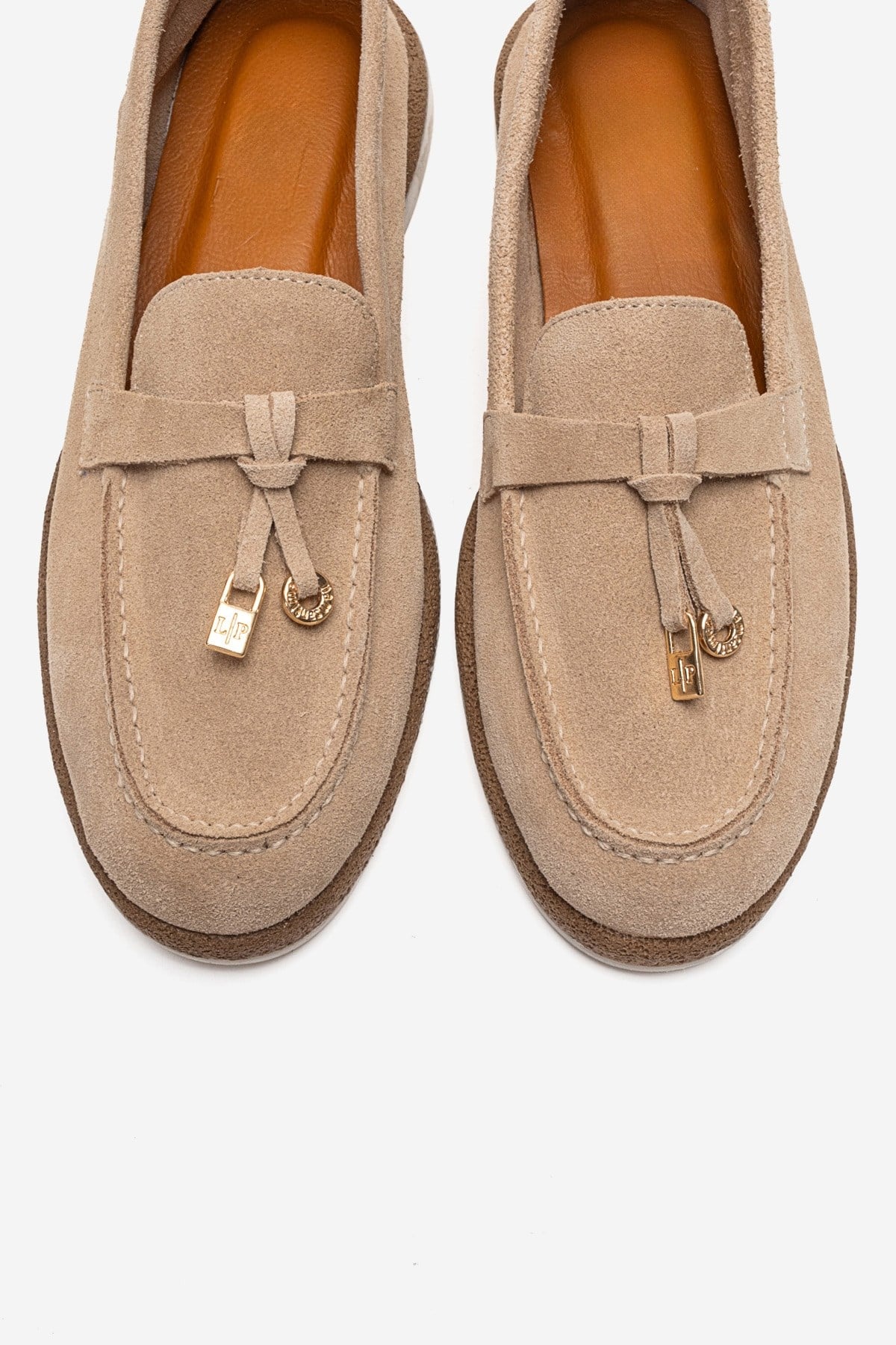 ILVENA - Beige Genuine Leather Loafer – side view showing leather, suede, Vowalisse