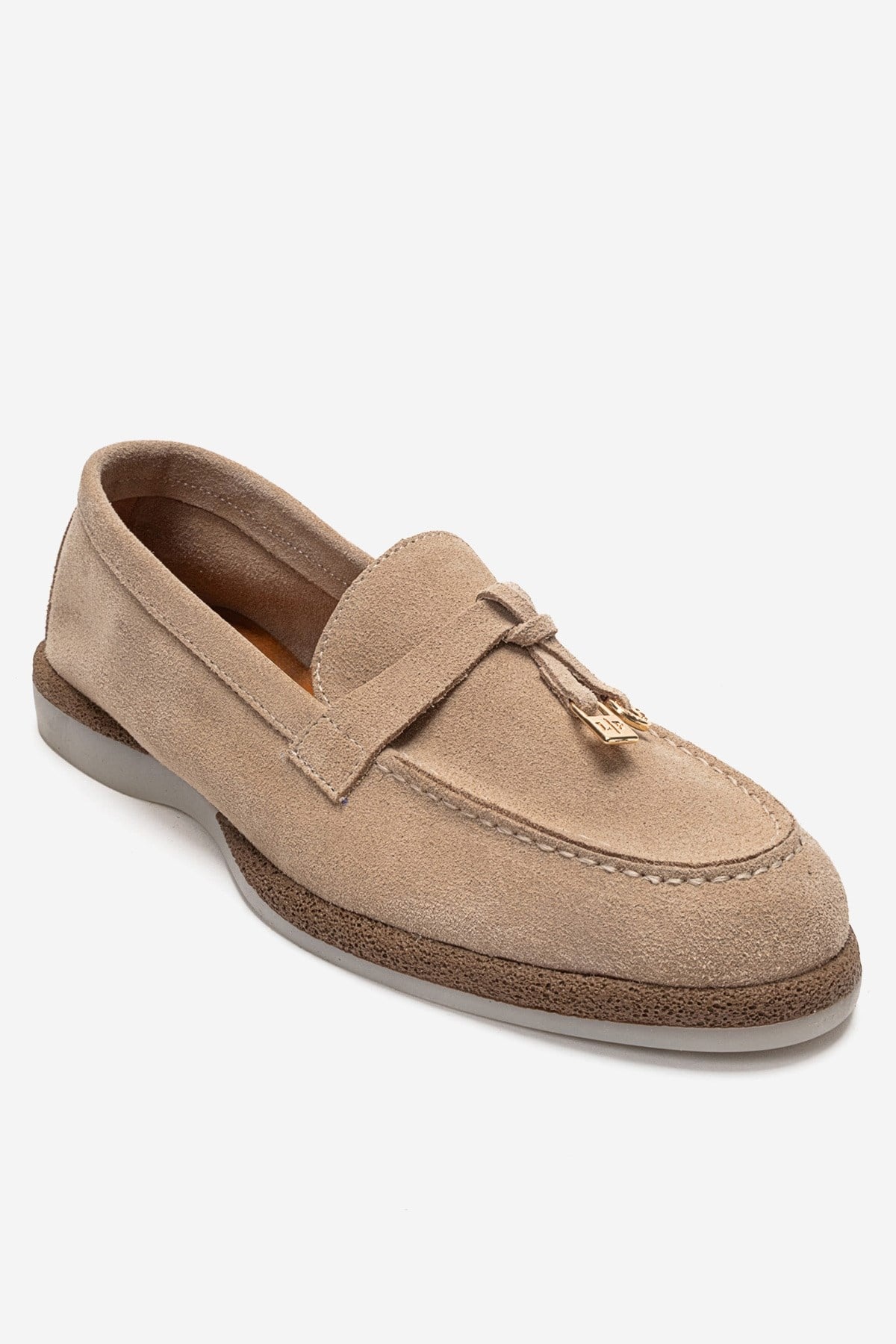 ILVENA - Beige Genuine Leather Loafer – detail view showing leather, suede, Vowalisse