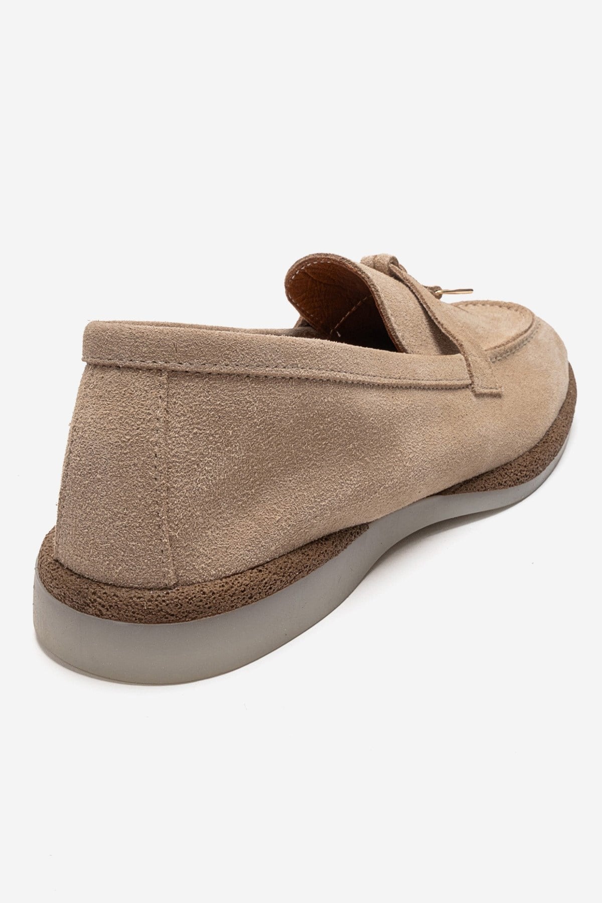 ILVENA - Beige Genuine Leather Loafer – back view showing leather, suede, Vowalisse