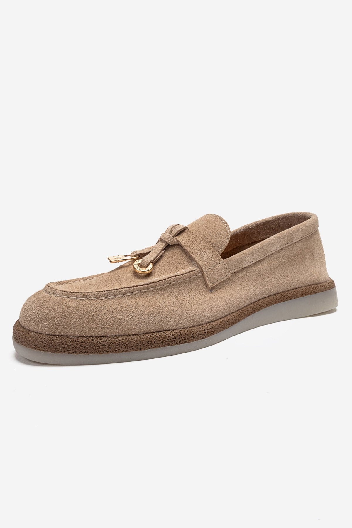 ILVENA - Beige Genuine Leather Loafer – top view showing leather, suede, Vowalisse