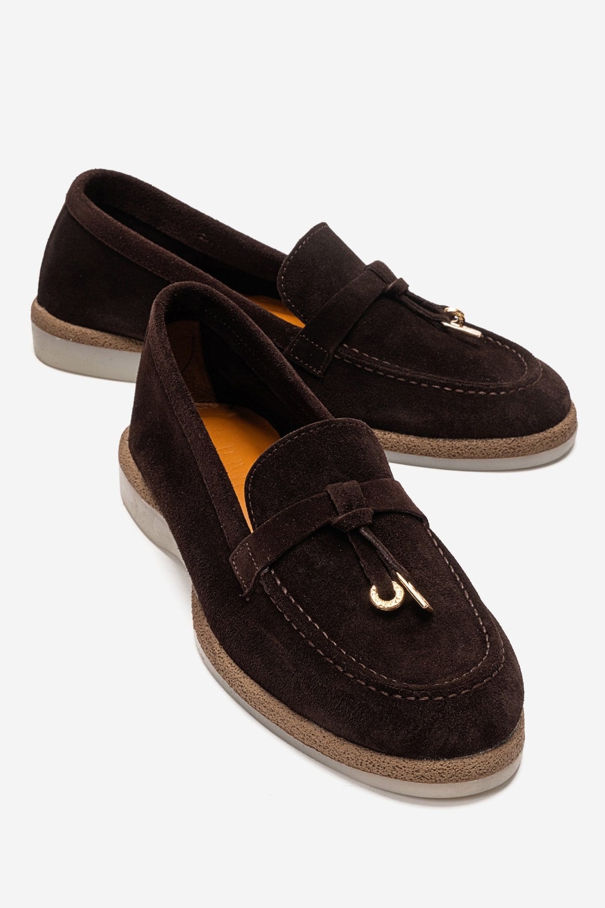 ILVENA - Brown Genuine Leather Loafer – front three-quarter view showing leather, suede, Vowalisse