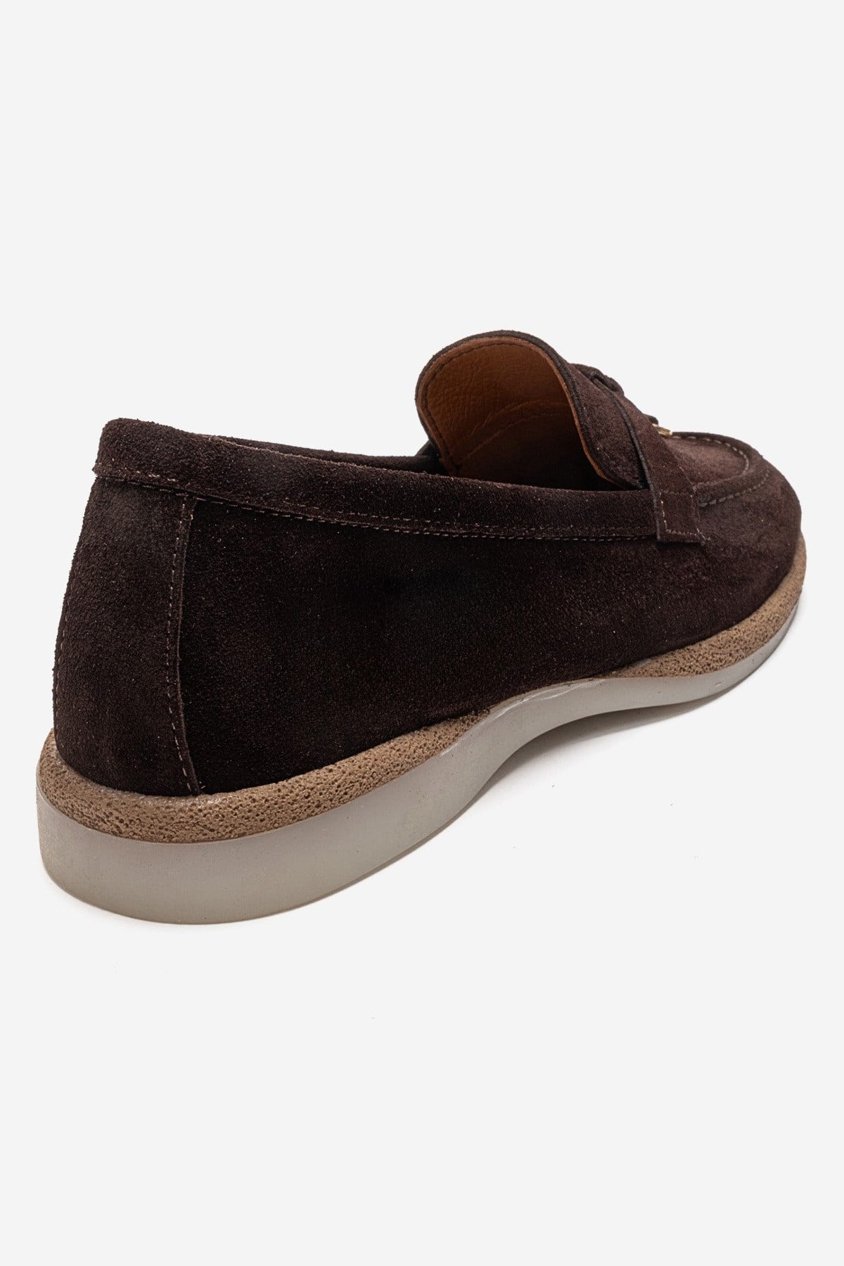 ILVENA - Brown Genuine Leather Loafer – back view showing leather, suede, Vowalisse