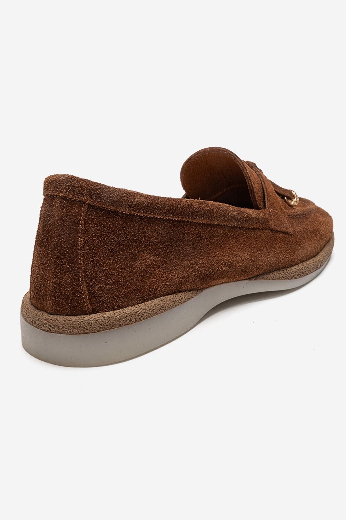 ILVENA - Cognac Genuine Leather Loafer – back view showing leather, suede, Vowalisse