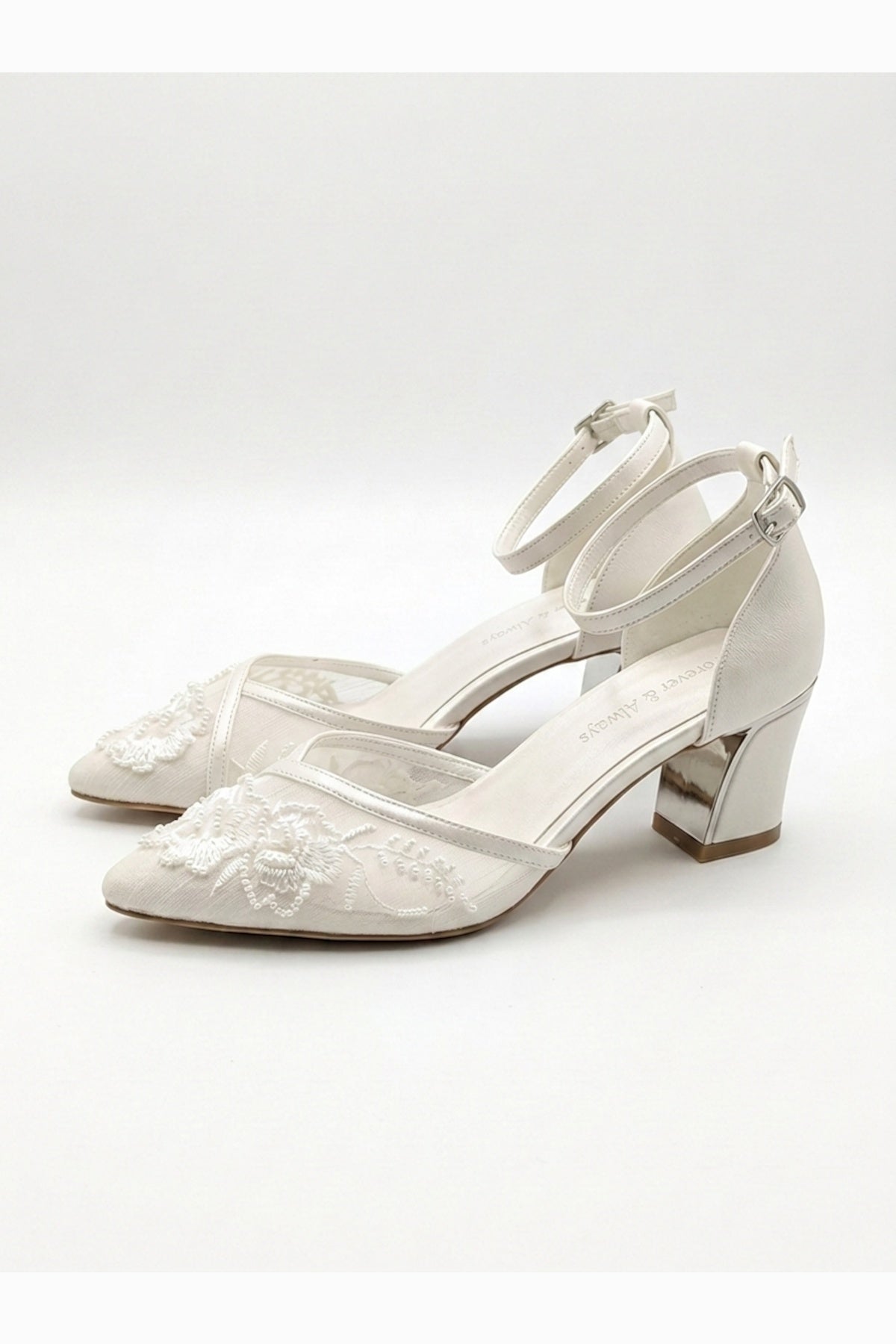 Viona Embroidered Lace Bridal Pumps – back view showing lace, mesh, red, Vowalisse